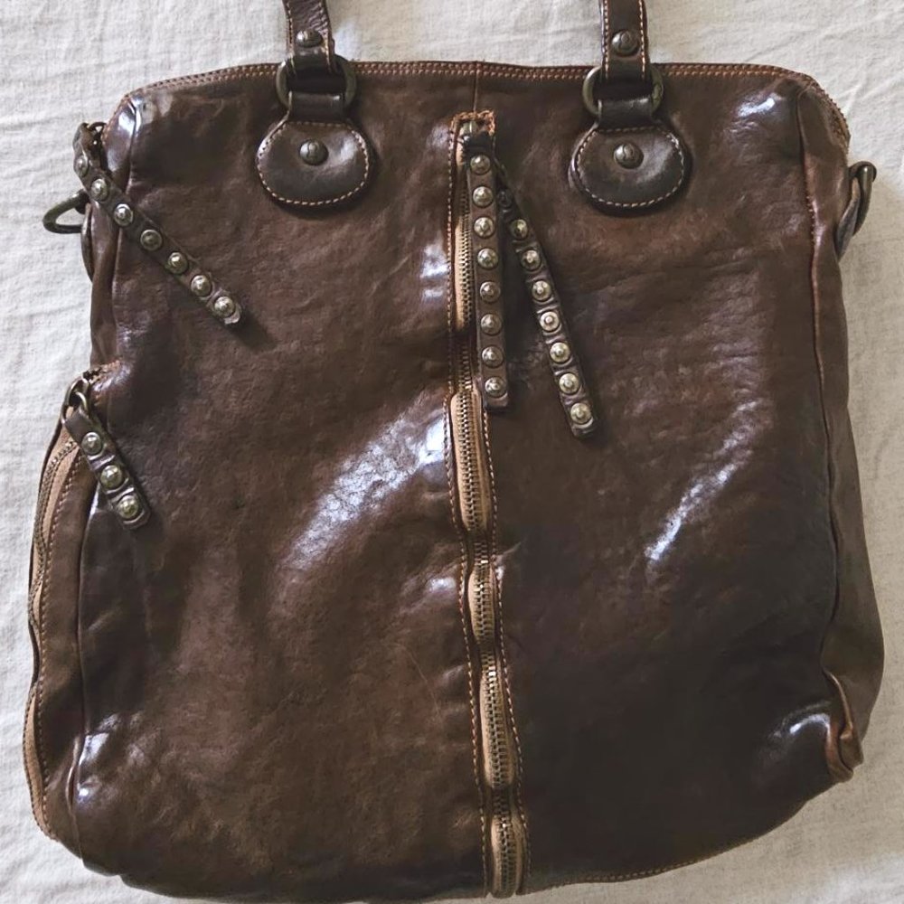 Campomaggi Brown Leather Studded Tote